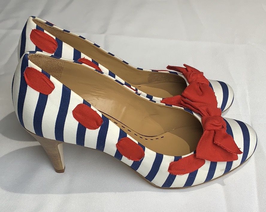 Gianni Bini Women’s Red White & Blue Round Toe Leather Sole Heels