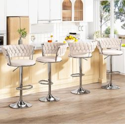 Swivel Bar Stools Set of 4, Adjustable Counter Height Barstools with Back & Footrest, Kitchen Island Stools, Upholstered Velvet Bar Chairs, 22"-31", W