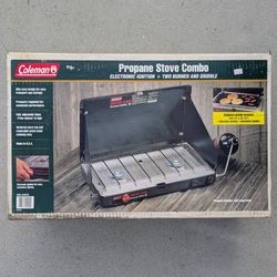 NEW Coleman 2 burner propane stove & griddle combo with electronic ignition and 10000 BTU per burner