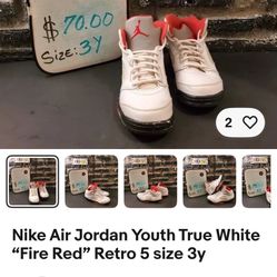 Nike Air Jordan Youth True White "Fire Red" Retro 5