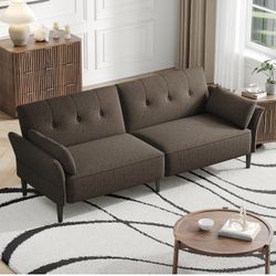 Brown Linen Futon Sofa Bed