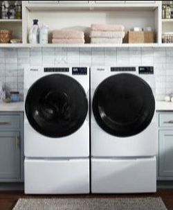 Whirlpool washer and dryer combo with pedestals 3 years left on warranty
