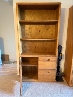 Solid Oak Bookcase with Storage Cabinet