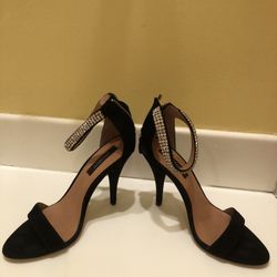 Ann Taylor Katrina Rhinestone Black Suede Heels Sz 7
