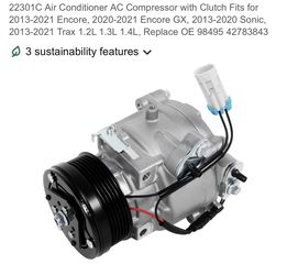 Yomall Genuine Parts A/C Compressor 22301C Air Conditioner AC Compressor with Clutch Fits for 2013-2021 Encore, 2020-2021 Encore GX, 2013-2020 Sonic,