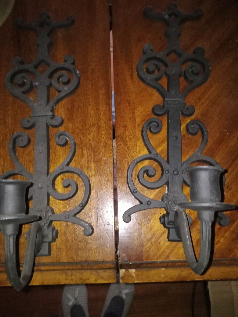 Wrought Iron Wall Vintage, Sconces From Sexton With Candle Holders.