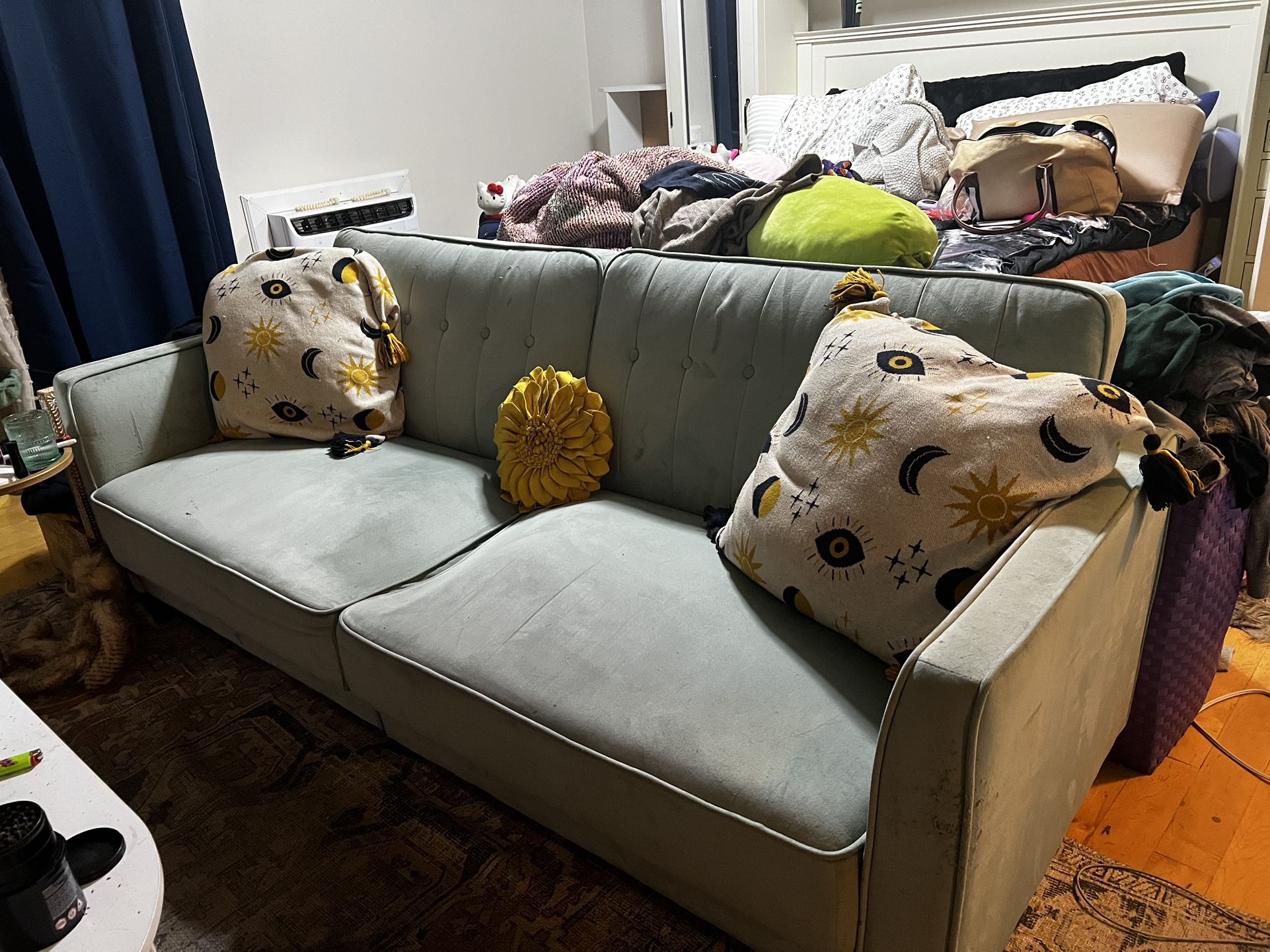 Wayfair 81.5” Light Green Velvet Convertible Futon Sofa