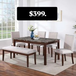 6 piece dining set. Table, Chairs And Bench 