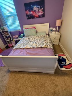 White Wood Sleigh Bed Frame