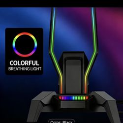 USB 2.0 Hub & Headset Stand Combo - 10 RGB Lighting Modes, 3 USB Ports + Type-C Charging + 3.5mm Audio Jack, 480Mbps Speed, 323g Lightweight, for PC/C