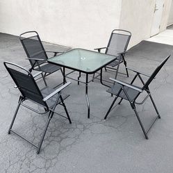 $100 (New in Box) Patio 5pcs dining set with 32x32” table and 4pc folding chairs, outdoor furniture 