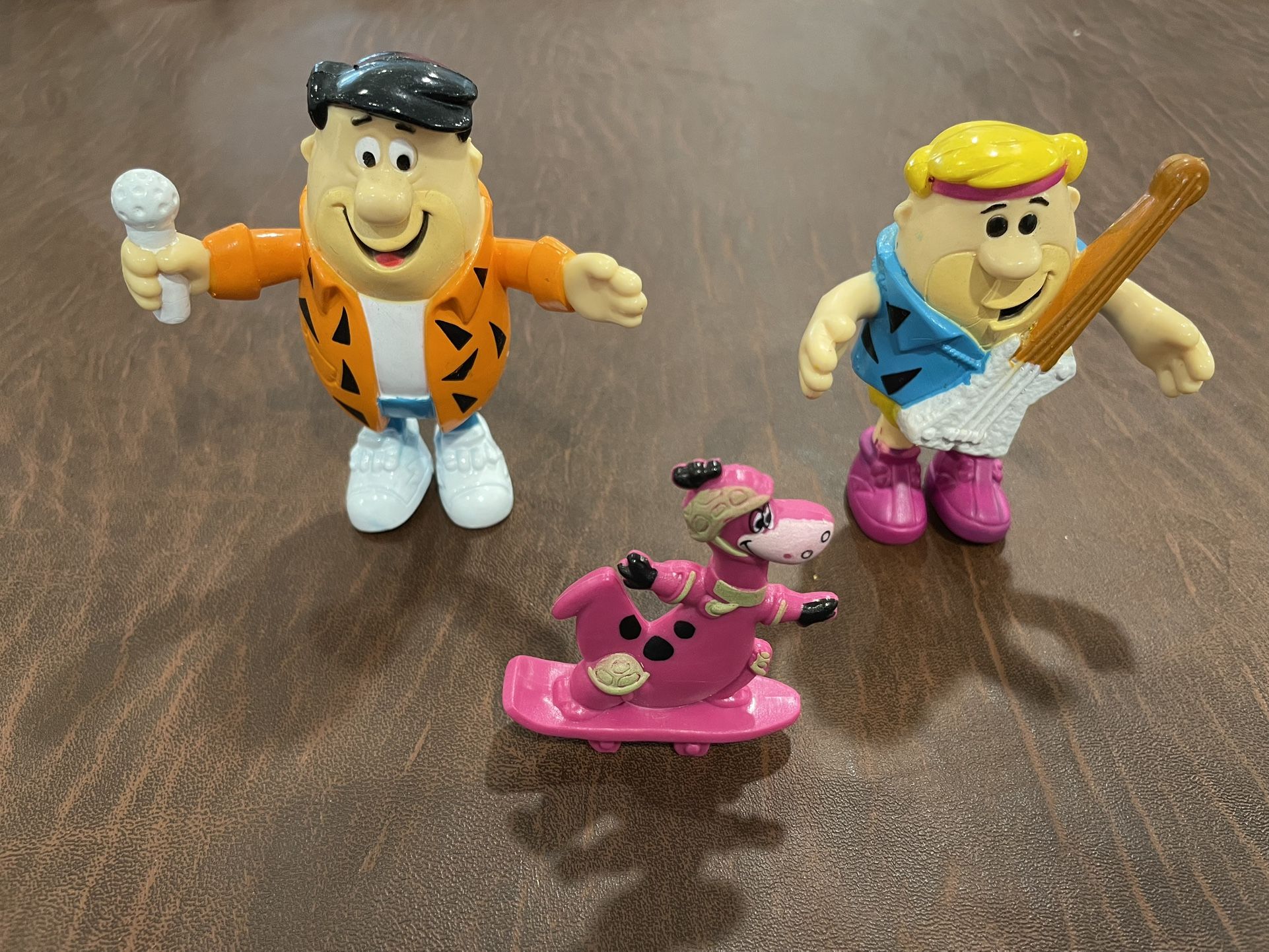 Vintage 1991 The Flintstones Fred Rockstar & Barney Figures H-B Production with skateboard Dino.