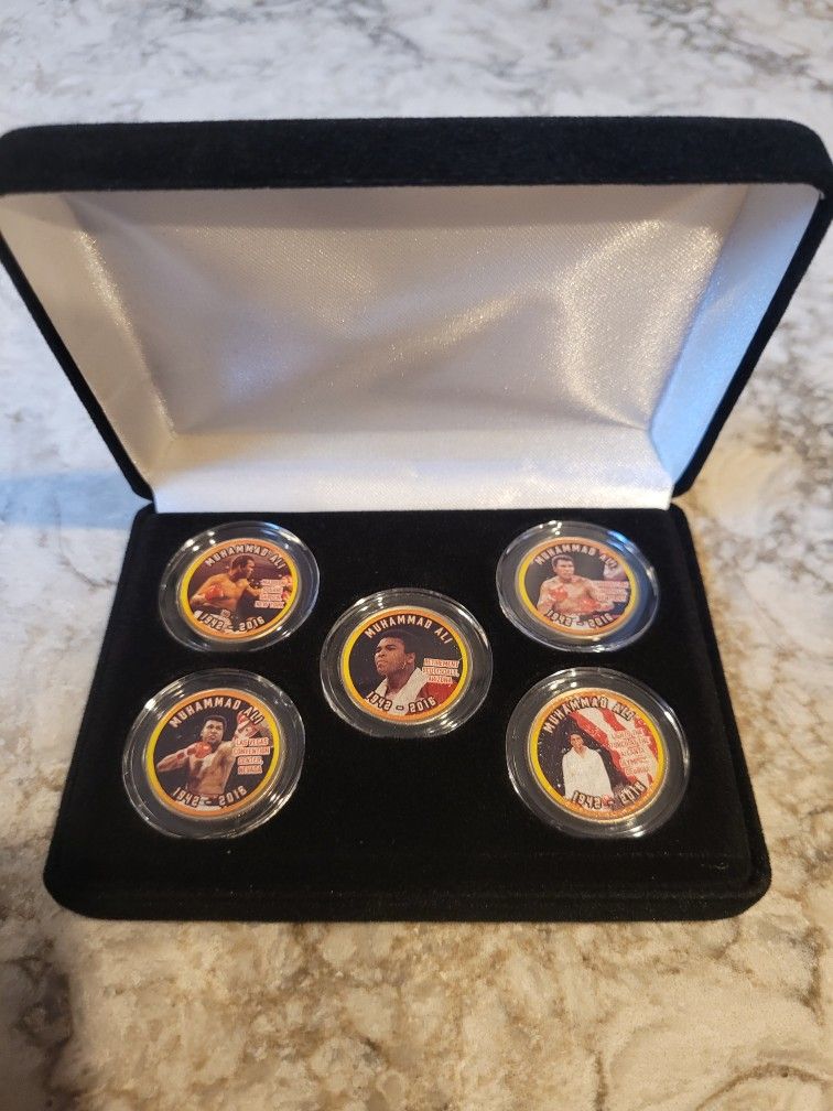 Set Of Five Muhammad Ali Boxing Colorized Statehood Quarters Coins
