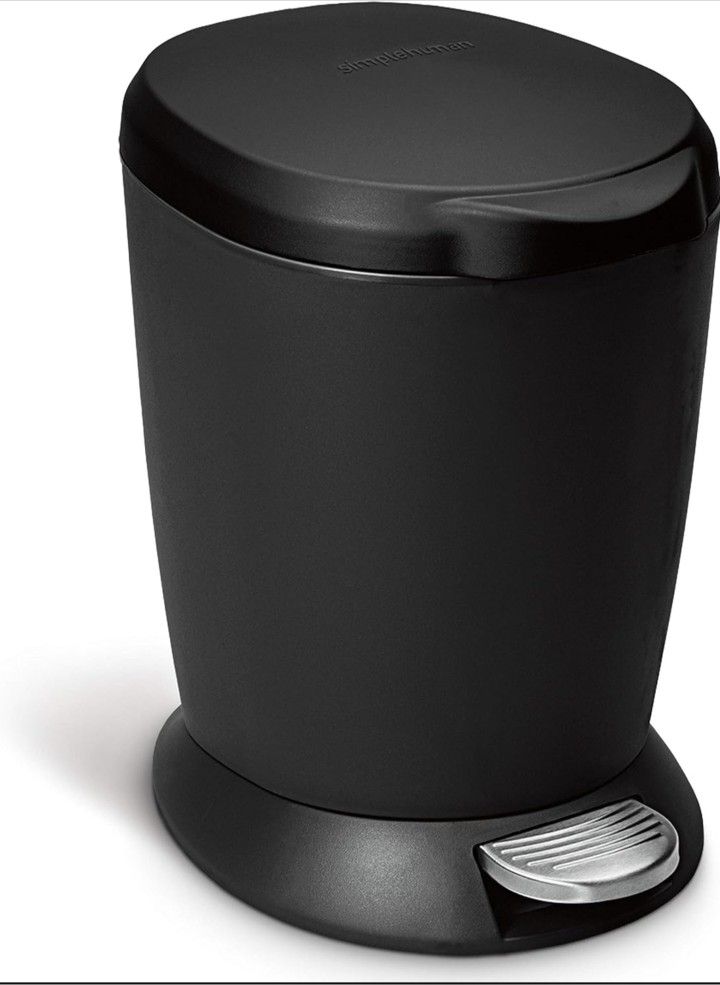 simplehuman 6 Liter / 1.6 Gallon Compact Plastic Round Bathroom Step Trash Can, Black