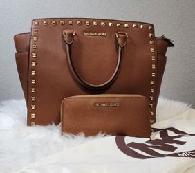 Michael Kors Studded Saffiano Leather Satchel