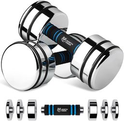 Steel Dumbbells Ultracompact & Adjustable Chrome Dumbbell with Foam Handles 5lb 10lb 15lb 20lb 30lb 50lb Home Gym Workout