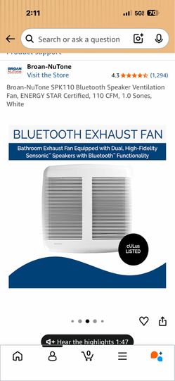 Bluetooth speaker bathroom exhaust fan