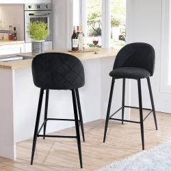 New Modern Set of 2 Bar Stools– Upholstered Black Bar Chairs with Back Support and Sleek Metal Legs  New in box 5545 . Warehouse open to