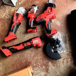Milwaukee tools only brand new  M18 brushless 4-1/2-5” cut off grinder, M18 cordless multi-tool, M18 cordless hackzall reciprocating saw , and LED wor