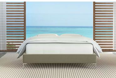 Queen Bed Frame (Saatva) Santorini Platform Bed, fabric color Taupe Vintage Velvet