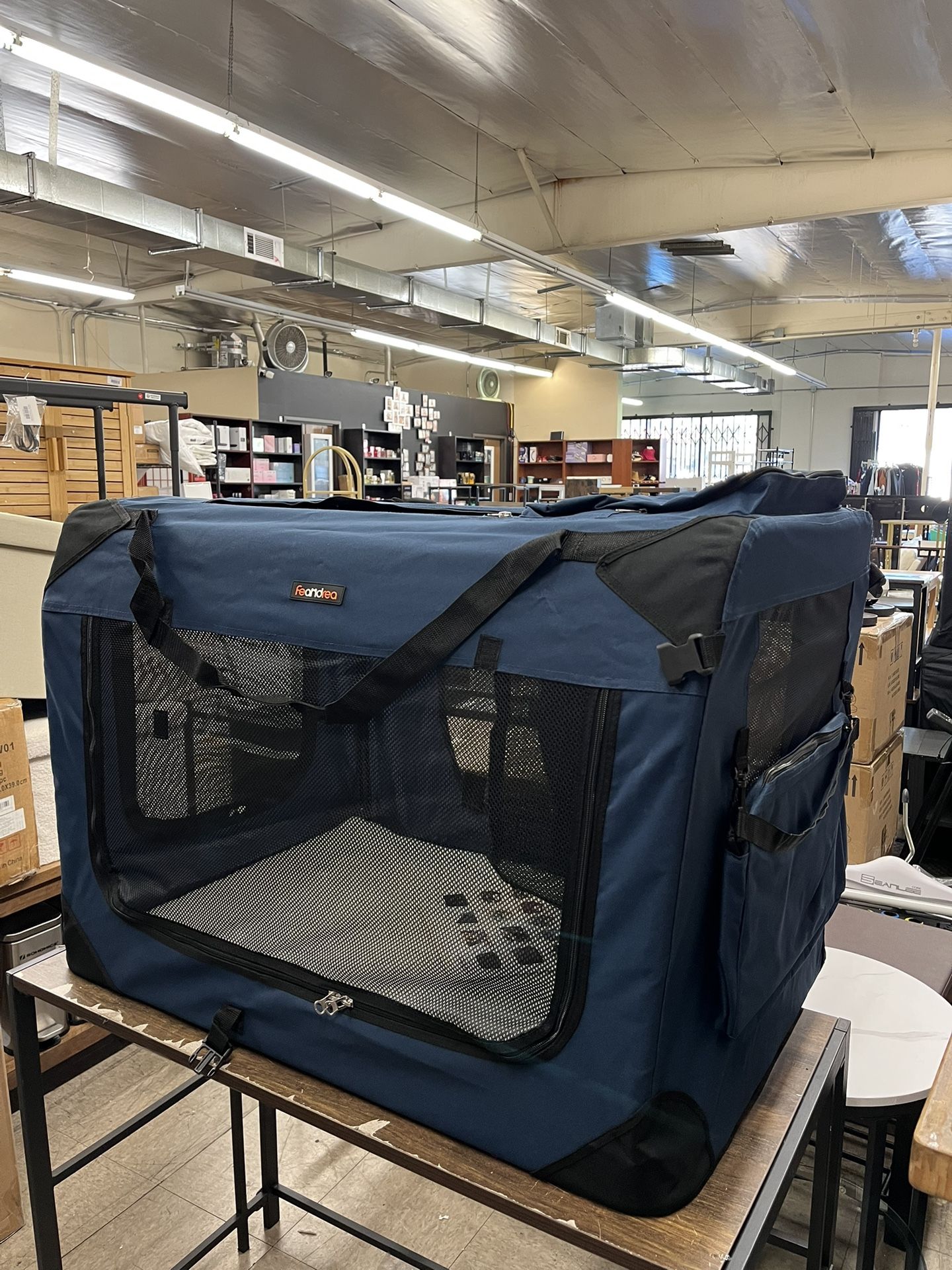 Feandrea 36" Collapsible Soft Crate Portable Travel Dog Crate 36"L x 25"W x 25"H - Dark Blue