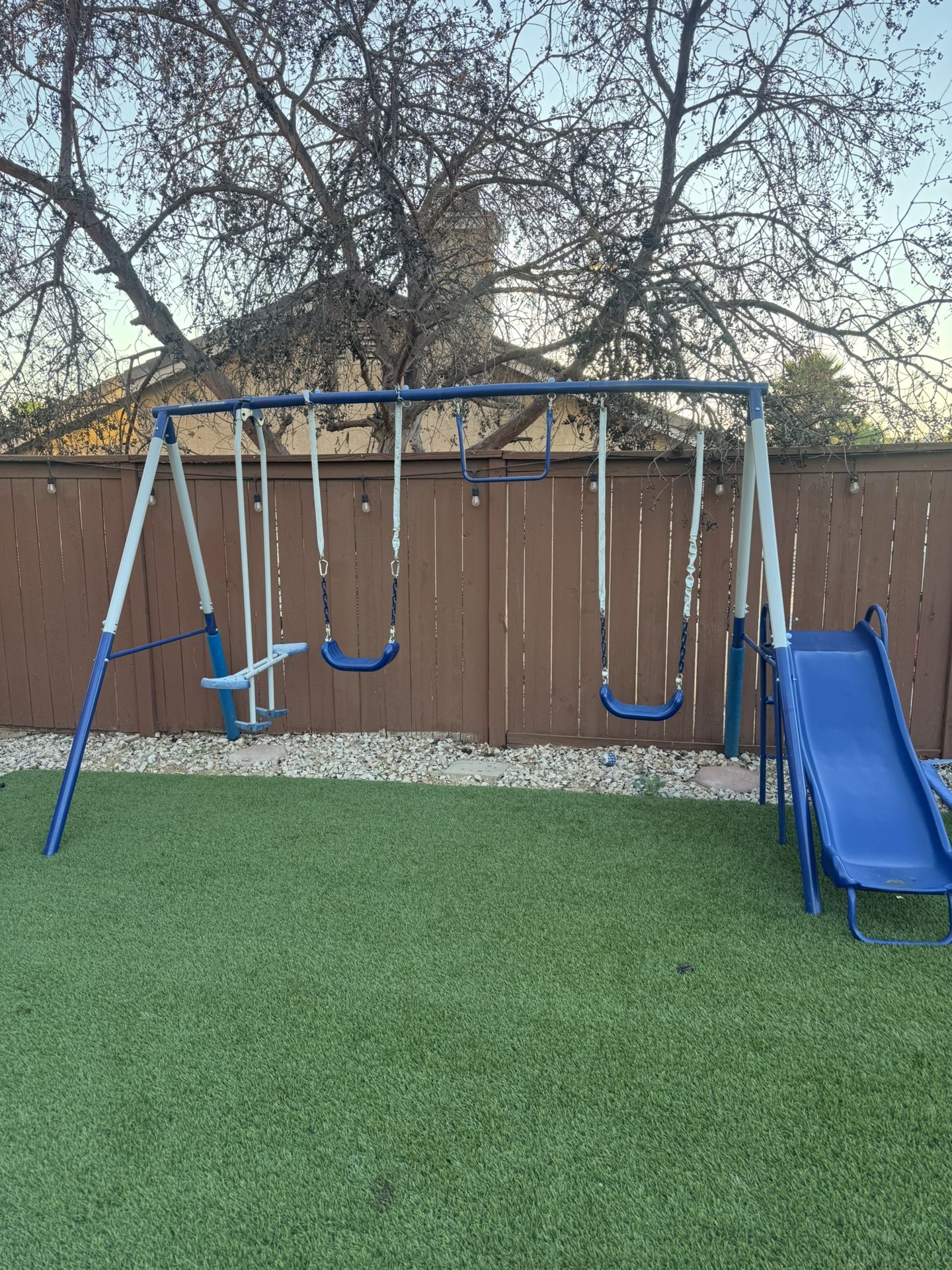 Swing Set - Outdoor Metal Playset for Kids with Slide