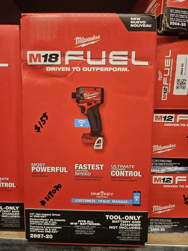 Milwaukee
M18 FUEL ONE-KEY 18V Lithium-Ion Brushless Cordless 1/4 in. Hex Impact Driver (Tool-Only)