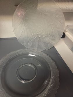 2 frosted glass serving platters plates-$ 5 each