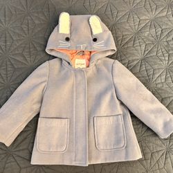Cat Jack Coat Girls 12 Months Gray Full Zip & Button Hooded Rabbit Easter Bunny