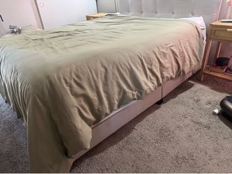 Queen sized bed frame and rattan lights