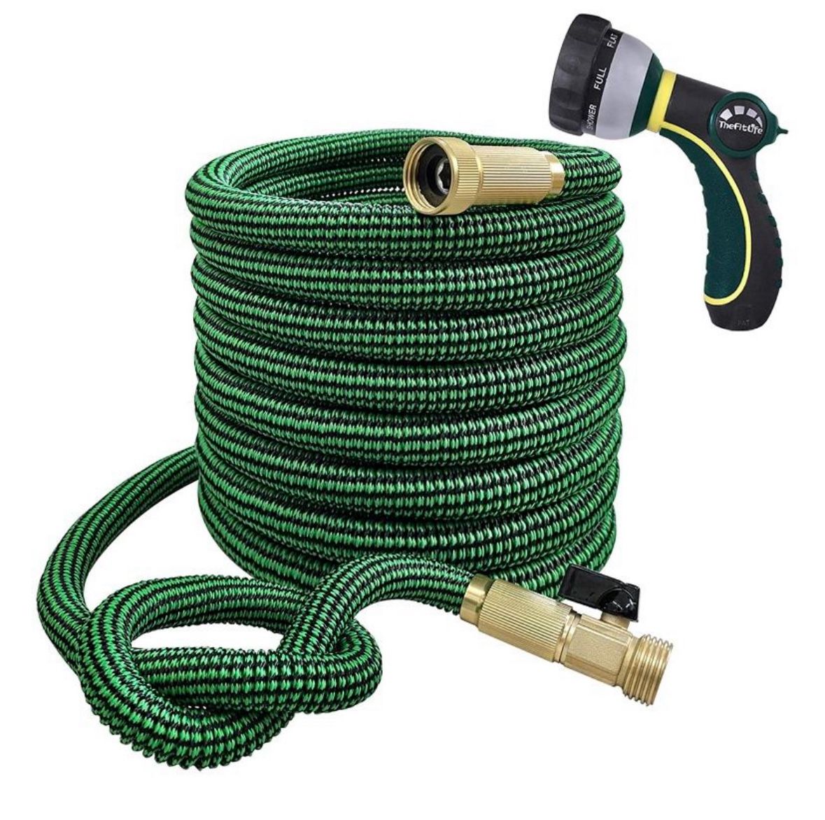 TheFitLife Flexible and Expandable Garden Hose 100FT - 13-Layer Latex Water Hose with Retractable Fabric, Solid Brass Fittings and Nozzle, Kink Fr