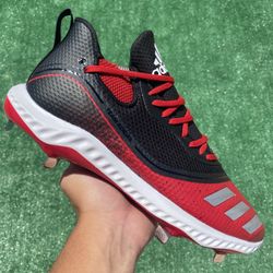 ADIDAS ICON 5 BOUNCE LOW “BLACK / POWER RED” METAL BASEBALL CLEATS (Size 11, Men’s)