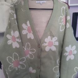 XXXL (3XL) Floral Jacquard Sweater (Green)