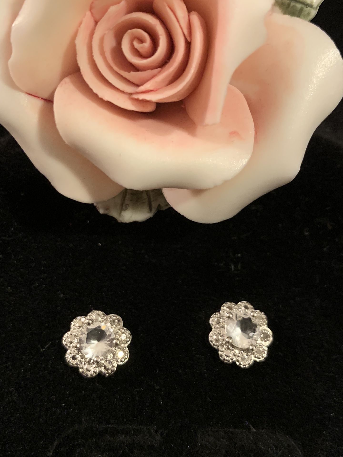 Sapphire & Diamond Accents Flower Earrings