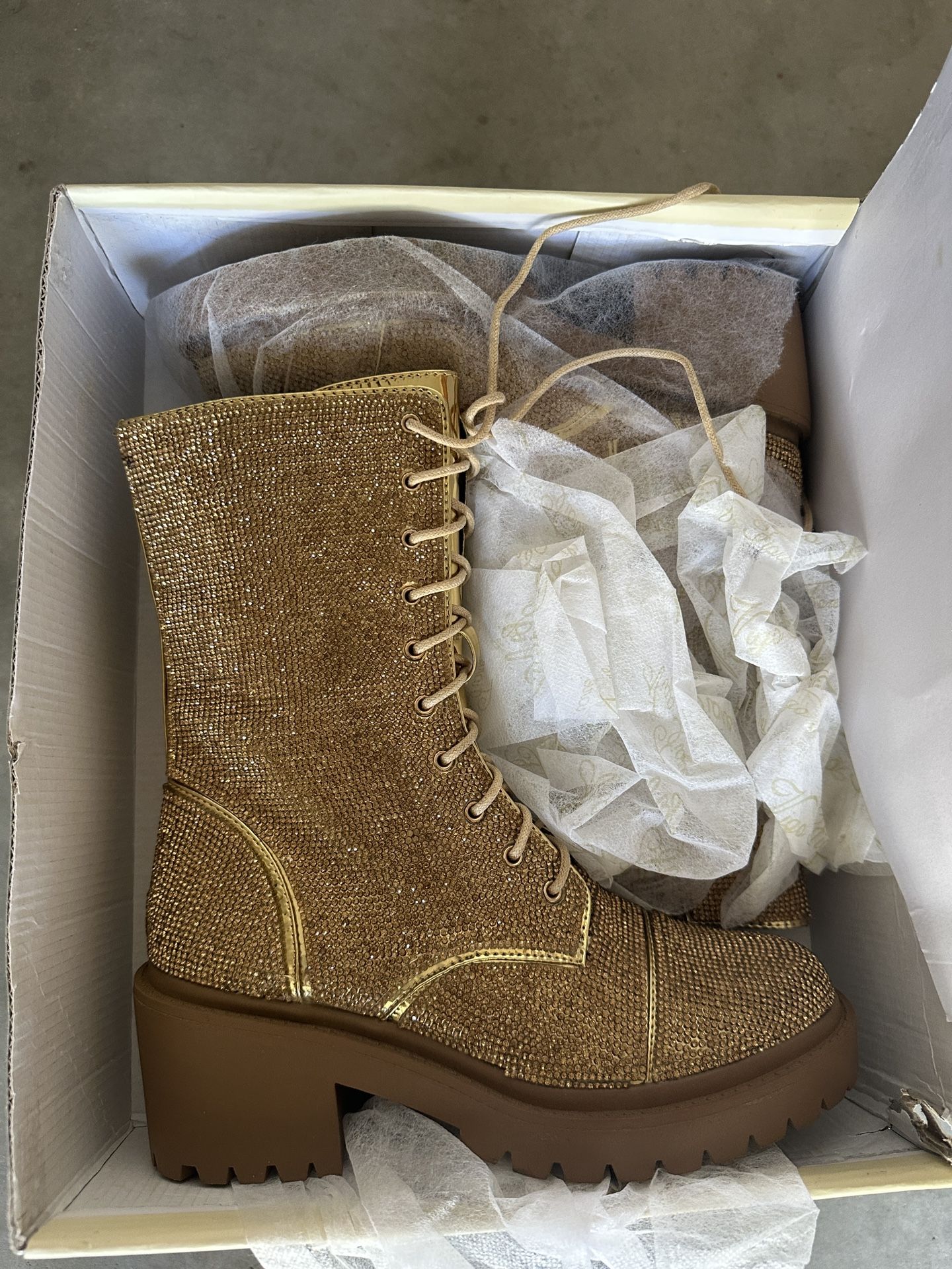 Gold Rhinestone Women Boots
