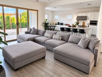 Living Spaces Double Chaise with Ottoman Oversized