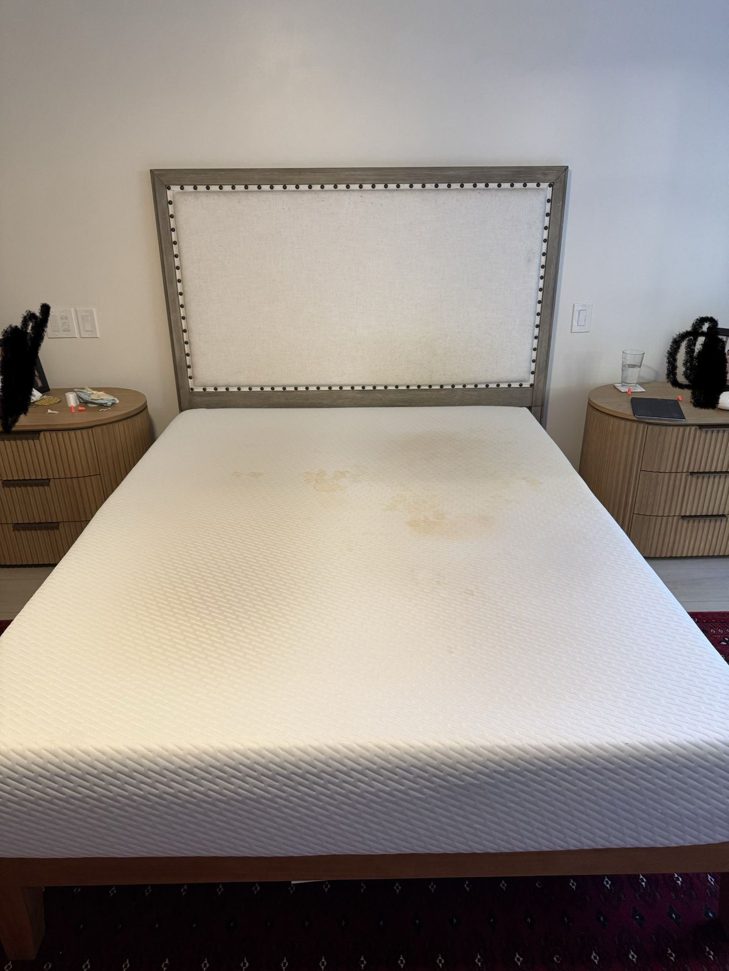 FREE- Queen sized Used Mattress And Frame With Headboard.