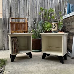 Pair Of Mid-Century Modern Style Solid Wood End Tables Great For Vinyl Storage