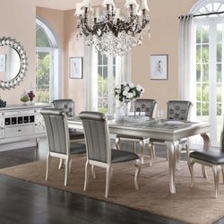 Brand New Silver & Grey 7pc Formal Dining Table Set