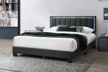 Queen Grey Led euro Platform Bed With Ortho Mattress Included