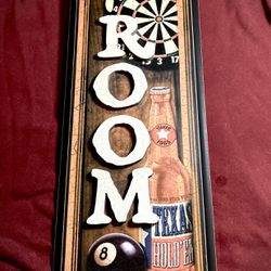 Game Room Sign (Man Cave)Wood 7 3/4”x 21 3/4”Darts ,Billiards, Poker & Beverage