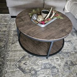36 inches Round Coffee Table, Rustic Wooden Surface Top & Sturdy Metal Legs Industrial Sofa Table for Living Room Modern Design Home Furniture with St
