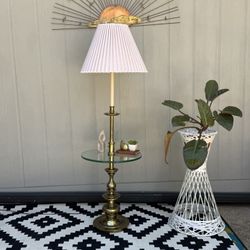 Vintage Mid Century Brass and Glass Table Floor Lamp .