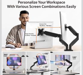 Ergonomic Dual Monitor Mount 2 Screens 17”-32”