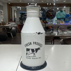 Rustic Farmhouse Milk Decanter. 13.5”Tall with Fresh Produce and Cow on Front