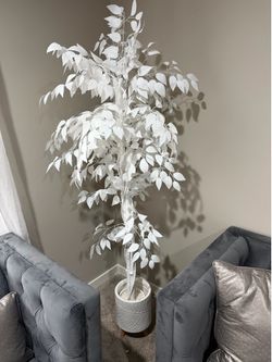 White faux fake tree comes with vase