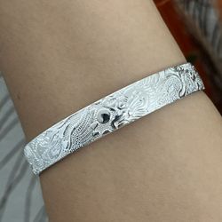 S925 Silver dragon and phoenix cuff Bracelet,Silver Cuff bangle bracelet,Chunky bracelet,Silver Cuff bangle bracelet,Cuff bangle,Gift for her him  DET
