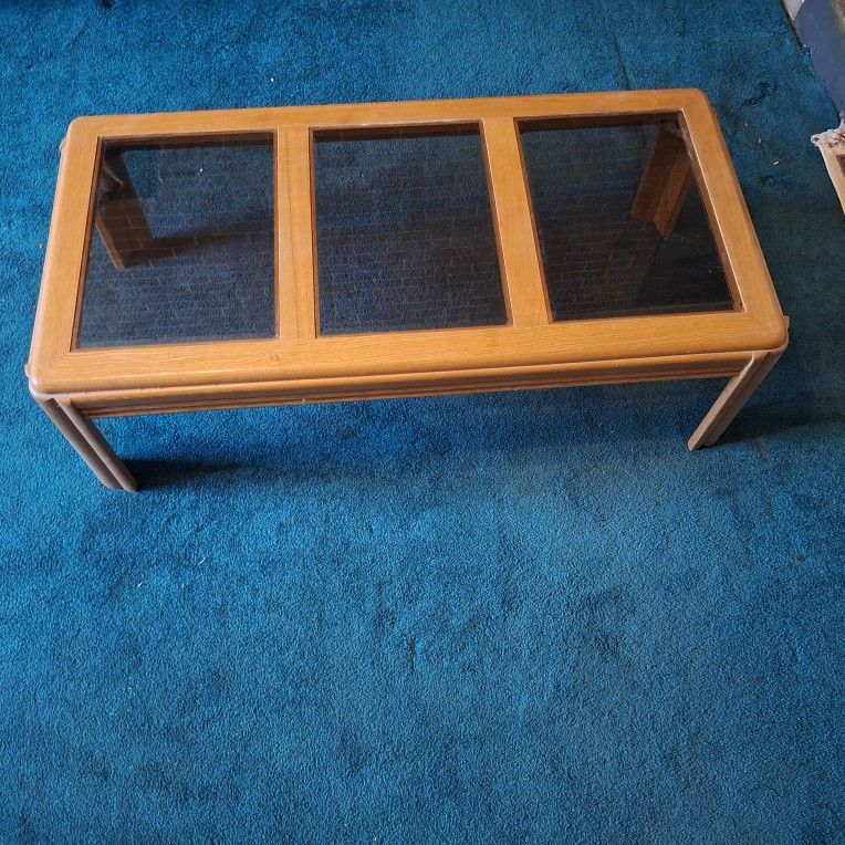 Wooden Coffee Table With Tinted Glass