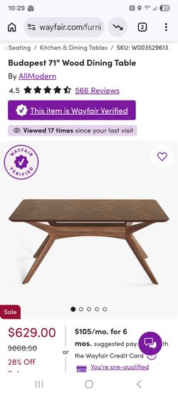 Budapest 71" Wood Dining Table