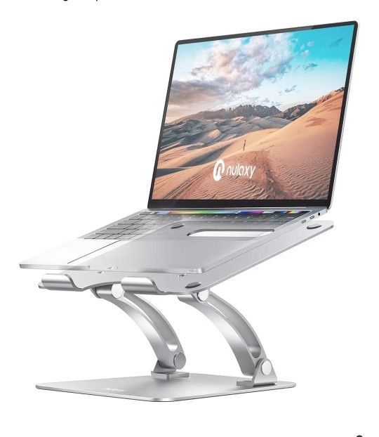 Nulaxy Adjustable Laptop Stand for Desk, Dual Foldable Aluminum Computer Riser with Heat-Vent, Ergonomic Notebook Holder Portable Office 